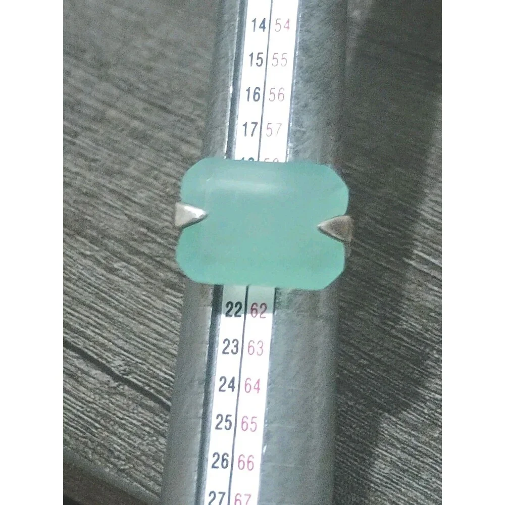 Aqua Blue Tone Glass Sterling Silver Plated Ring Size 9